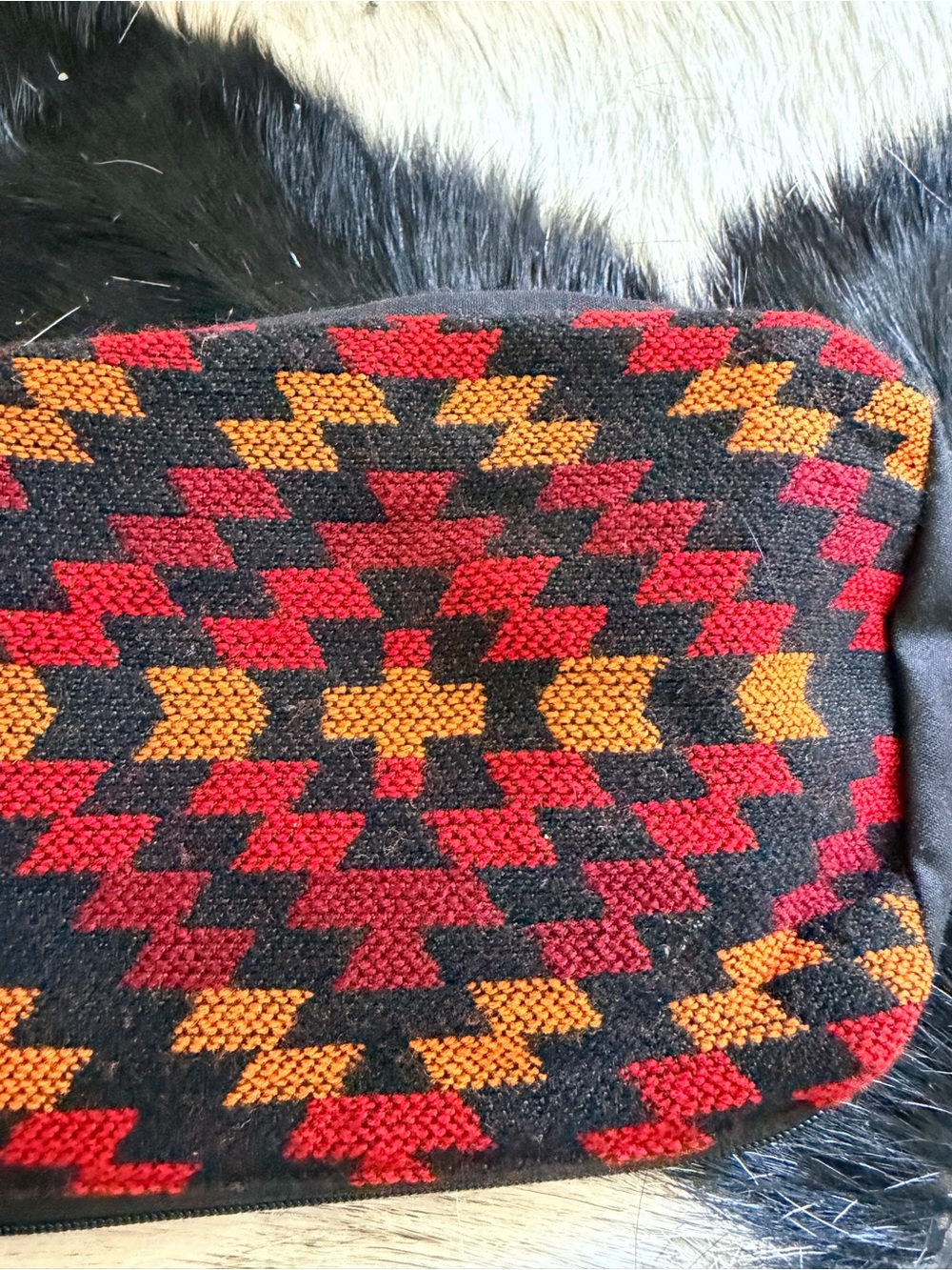 Southwestern Aztec Geometric Woven Zip Pouch Red Orange Black - Picture 3 of 5